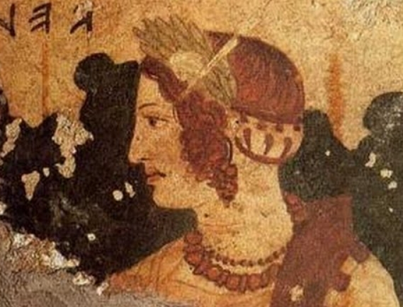 Testa di fanciulla nella tomba dell'Orco a Tarquinia