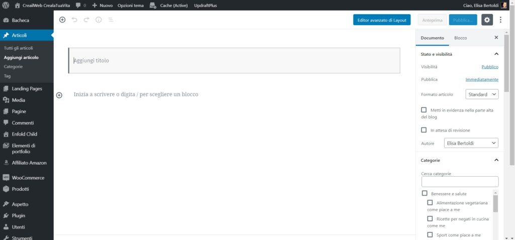 creare un nuovo articolo WordPRess