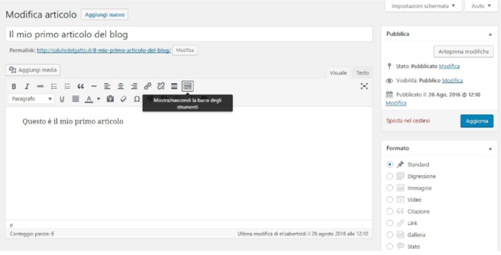 vecchio editor di testo WordPress