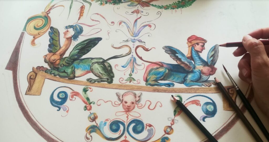 Grotesca in watercolor and watercolor pencils