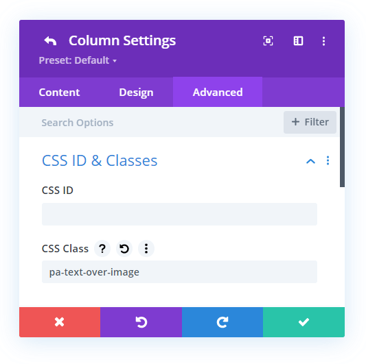 creare una classe css personalizzata su una colonna con divi builder