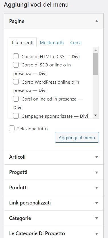 Aggiungere voci ad un menu WordPRess