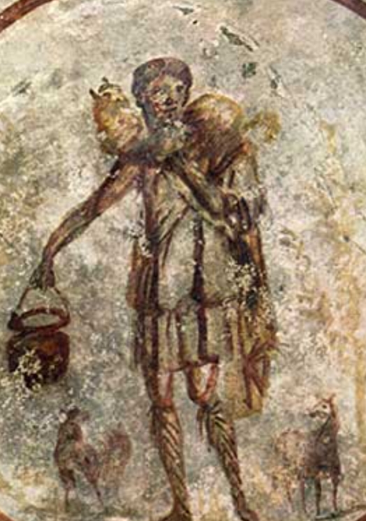 Affresco del Buon Pastore, Catacombe di San Callisto a Roma.