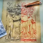 Peccato originale Duomo di orvieto studio a carboncino e sanguigna