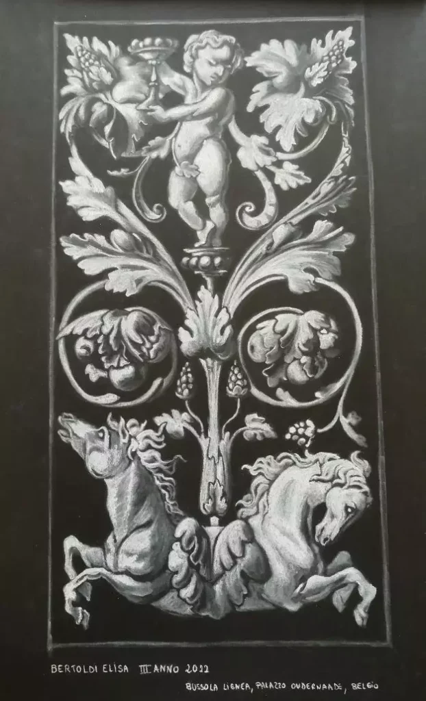 Studio a pastello di una bussolo lignea del Palazzo Ouderquandemì, Belgio