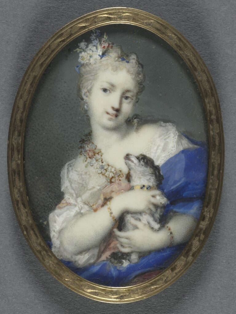 Rosalba Carriera - Donna con cane - Acquerello su Avorio - retro