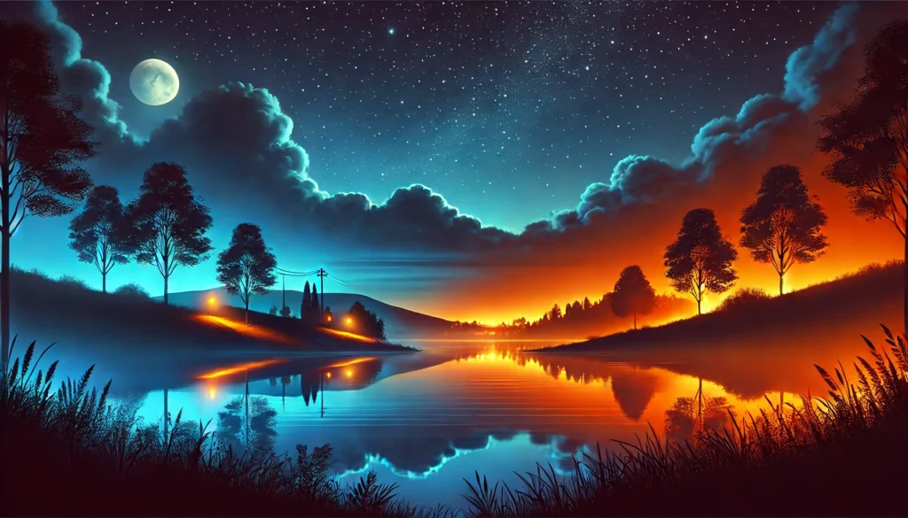paesaggio notturno con contrasto di complementari
